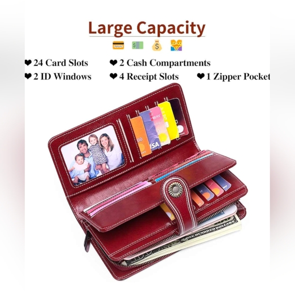 New Genuine Leather Wallet with RFID Blocking Large Capacity Wristlet - Picture 9 of 13
